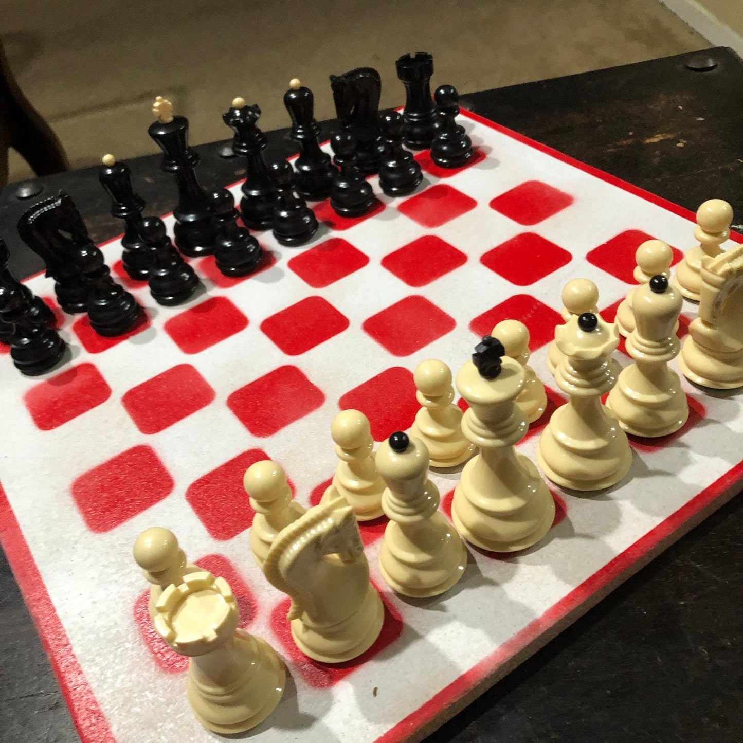 Large Painted Chess Set - White & Red