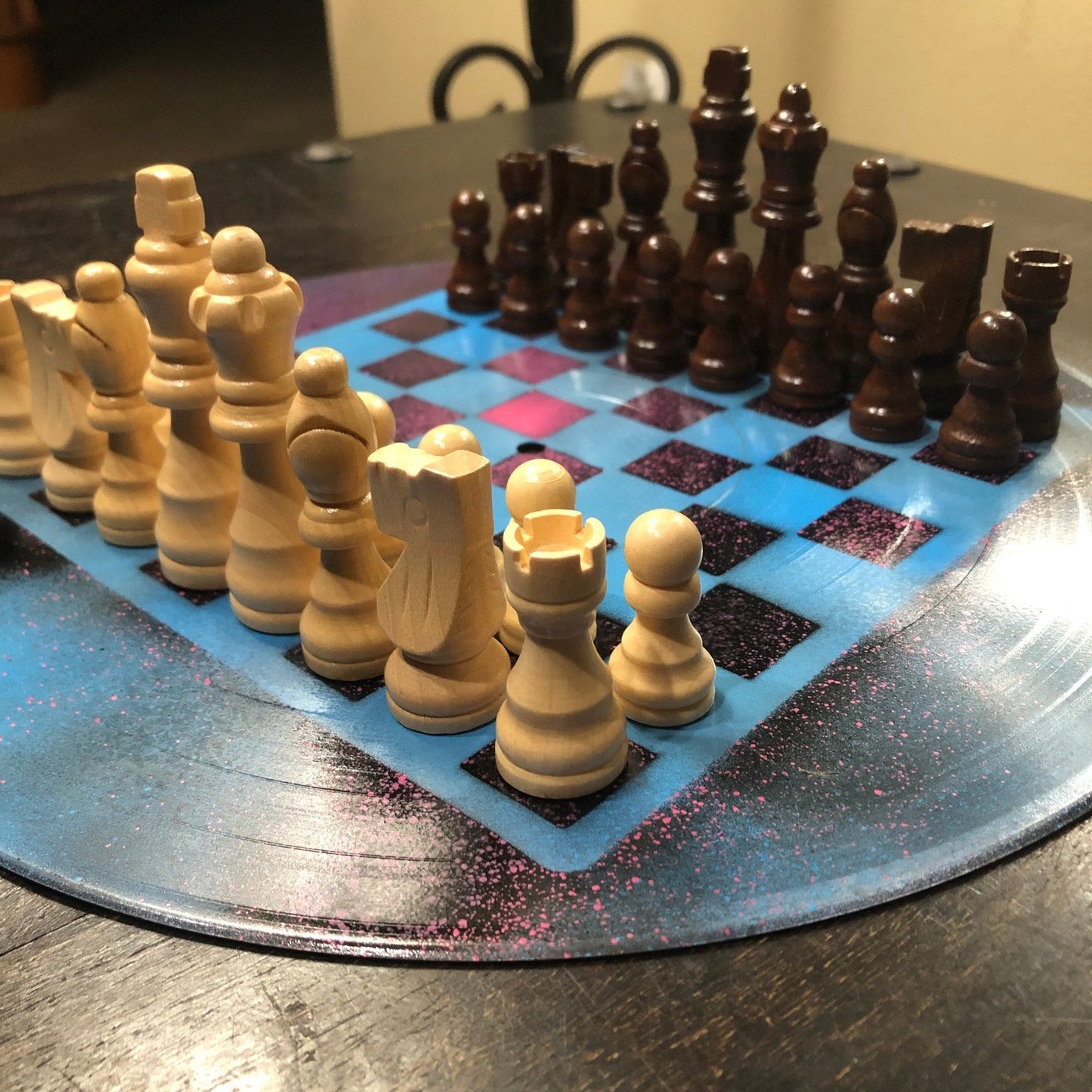 Vinyl Chess Set - Pink Blue Splash