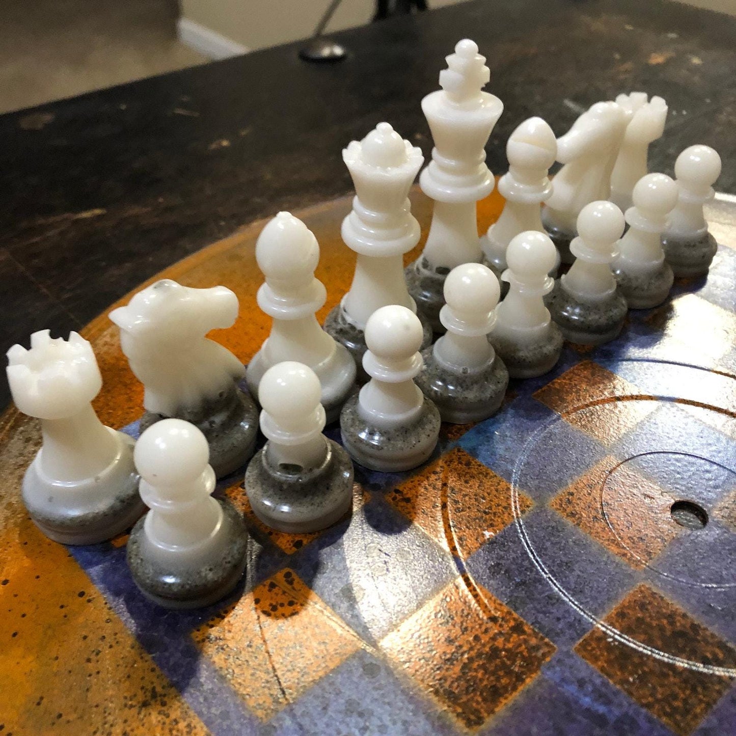 Vinyl Chess Set - Rustic Orange Blue (Resin Pieces)