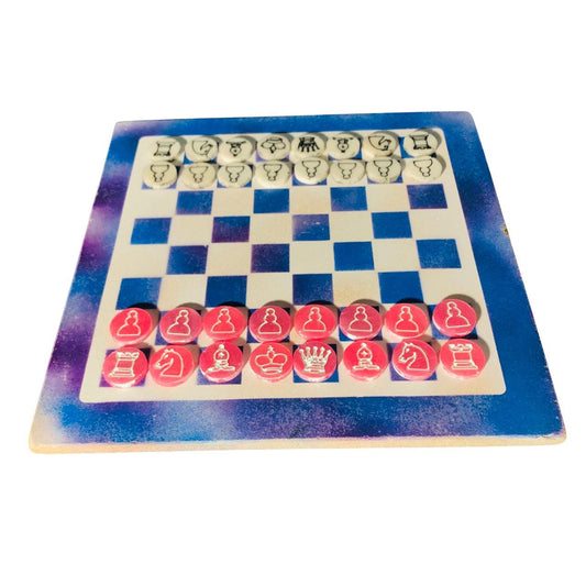 Chess Set - Blue Pink & White