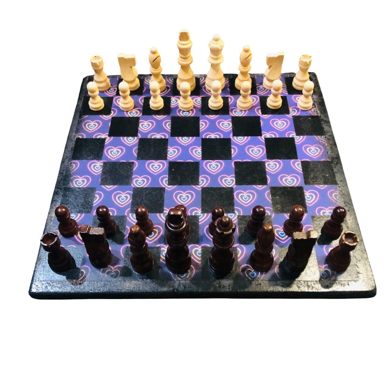 Scrapbook Chess Set - Purple Neon Hearts