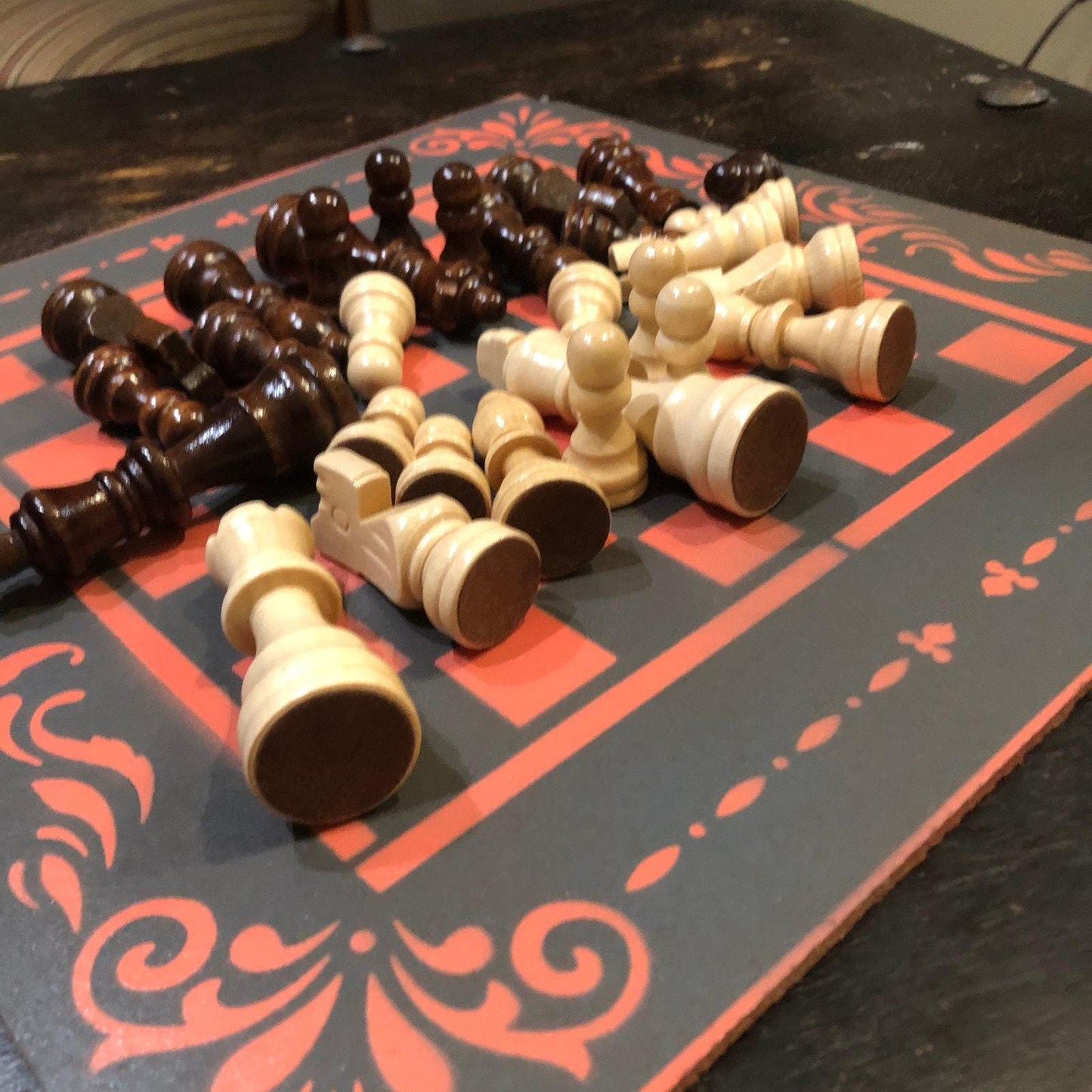 Chess Set - Gray & Peach Pink