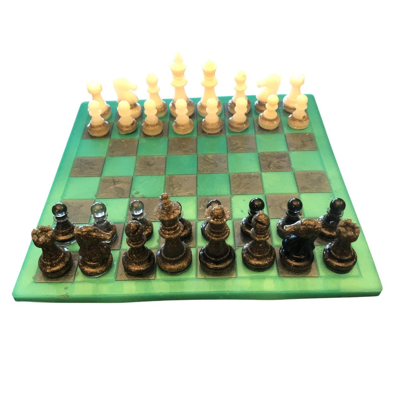 Handmade Resin Chess Set - Aqua Green