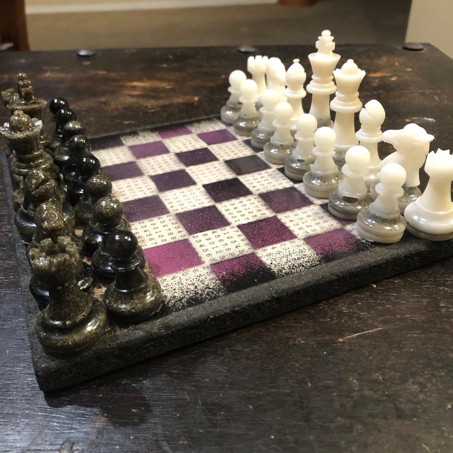 Scrapbook Chess Set - Purple Numbers (Resin Pieces)