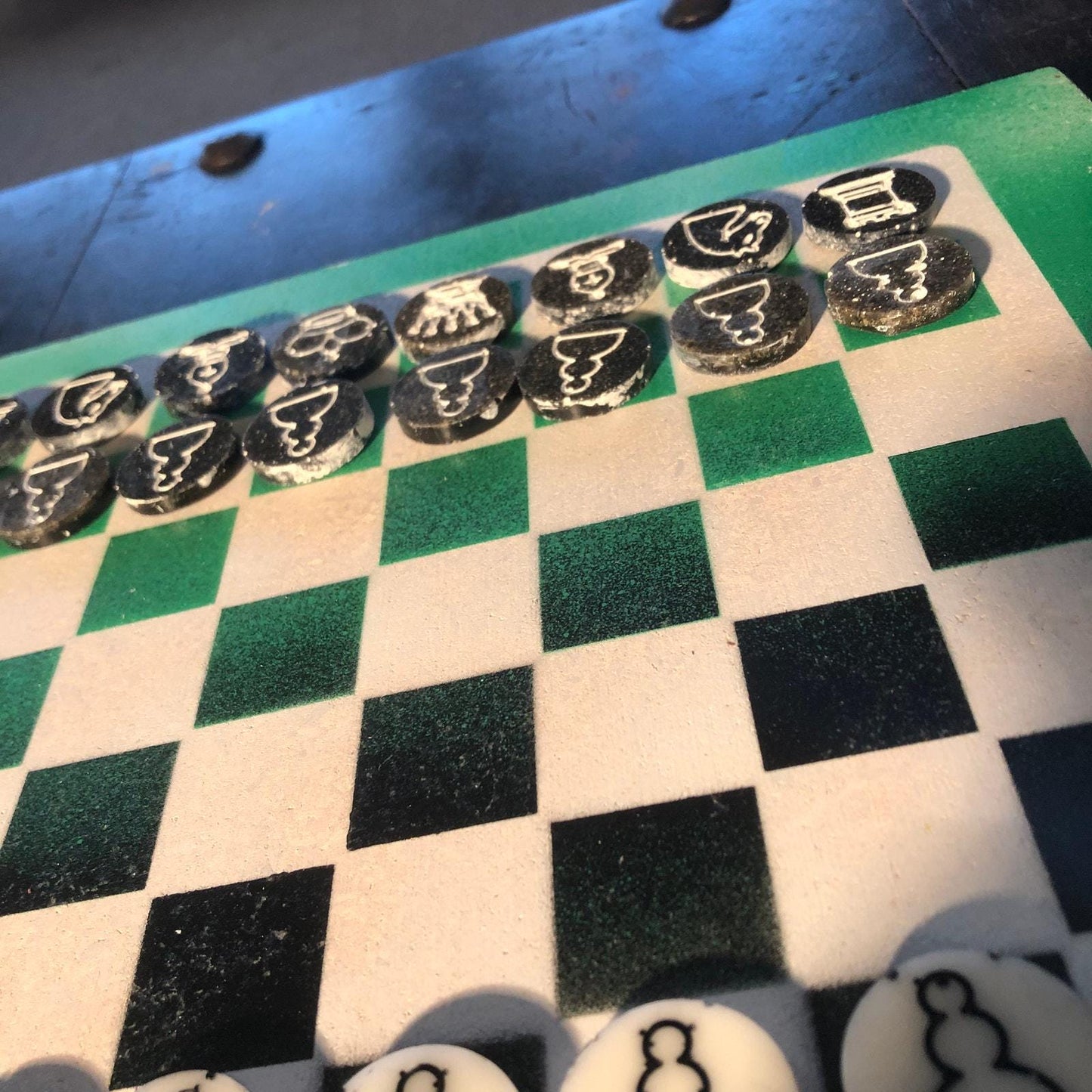 Chess Set - Green White & Black (Resin Pieces)