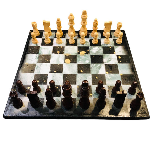 Scrapbook Chess Set - Green Sprinkled Gold