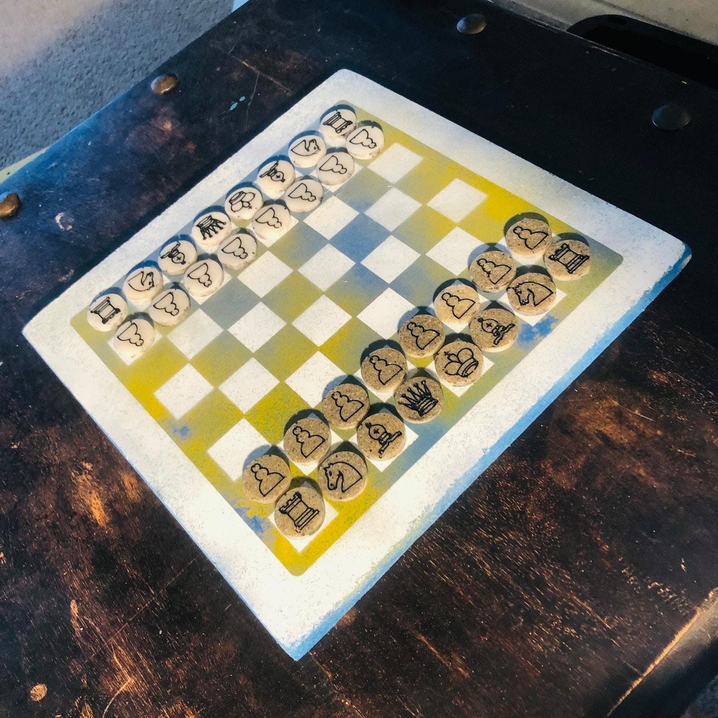 Chess Set - Blue & Yellow Mix (Resin Pieces)