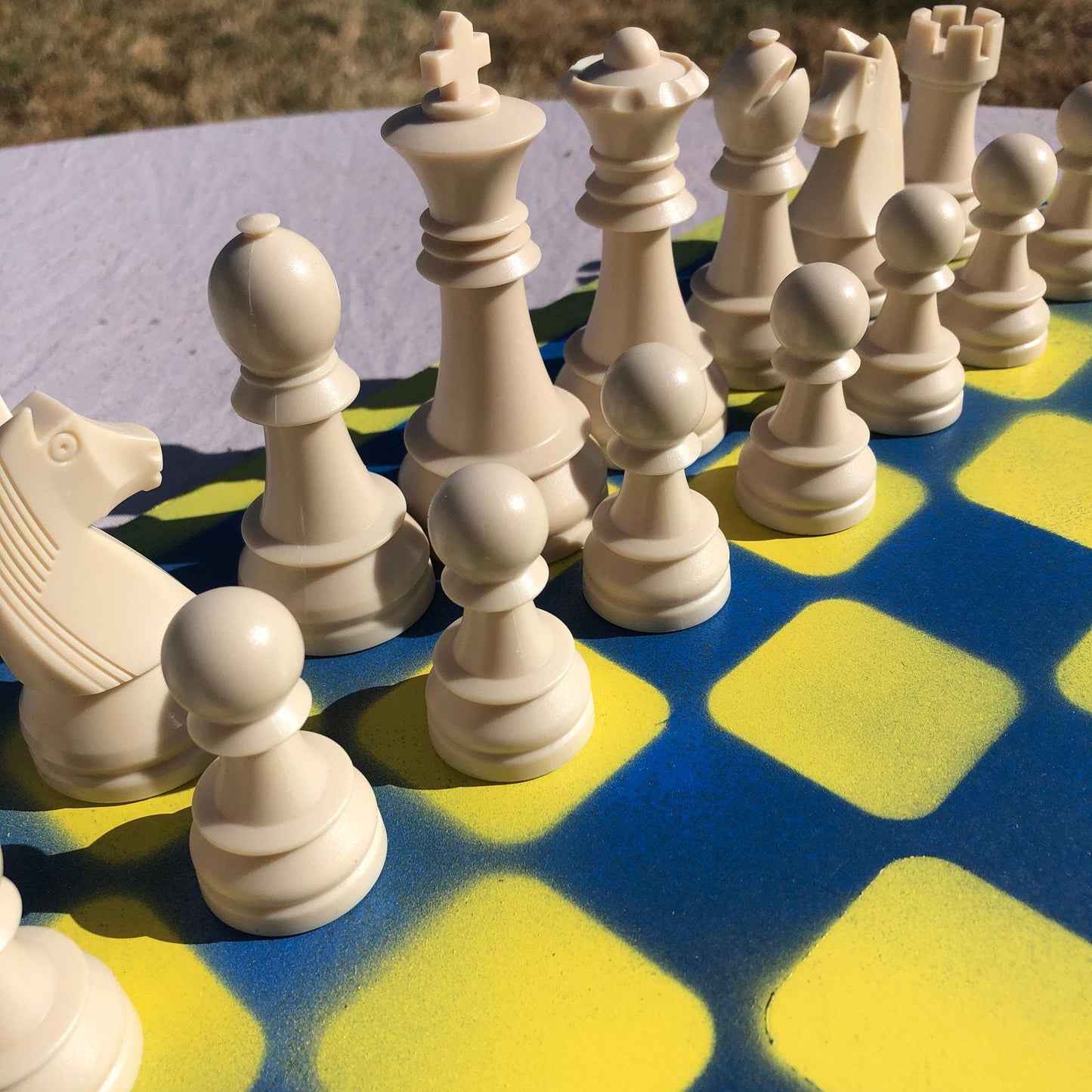 Large Chess Set - Blue & Yellow Pop