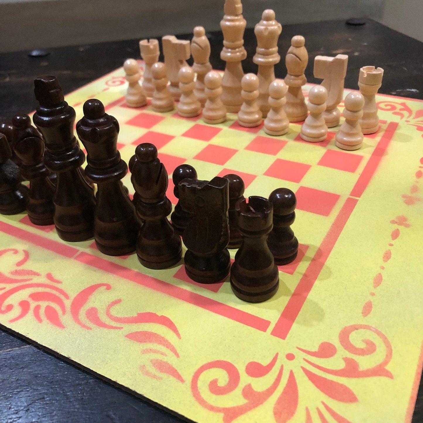 Chess Set - Yellow & Peach Pink