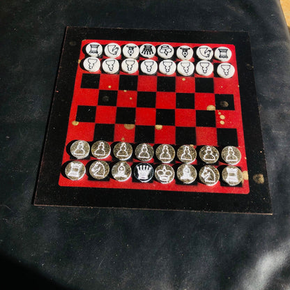 Chess Set - Red Sprinkled Gold