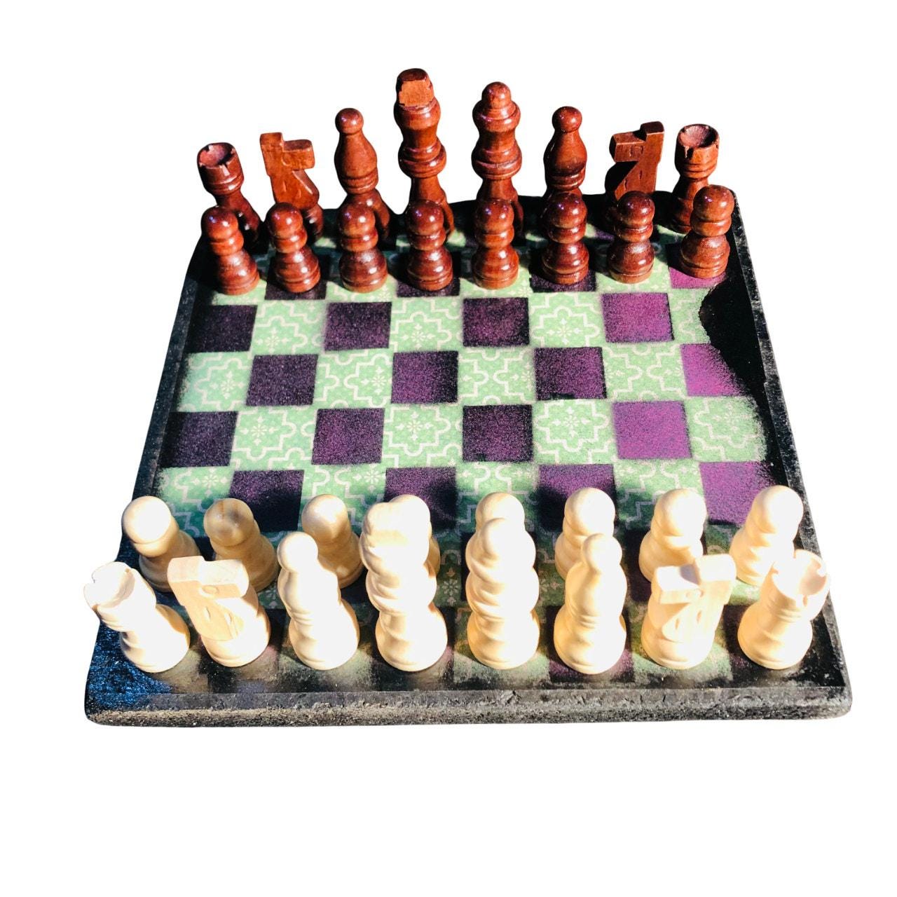 Scrapbook Chess Set - Green & Purple