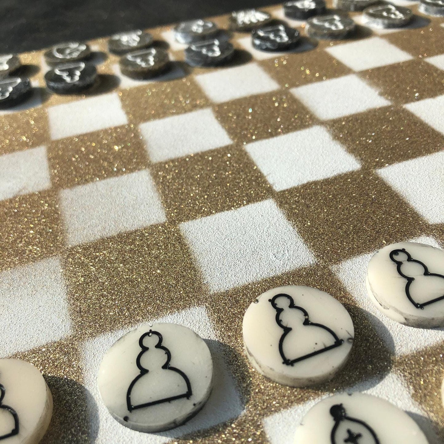 Chess Set - Golden White Sparkle