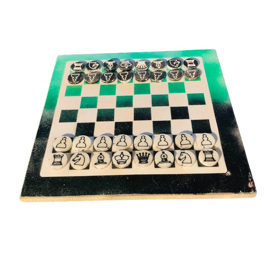 Chess Set - Green White & Black (Resin Pieces)