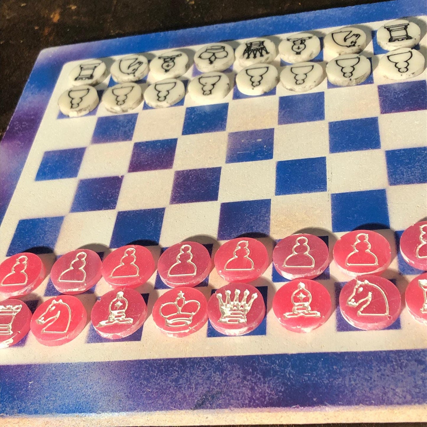 Chess Set - Blue Pink & White