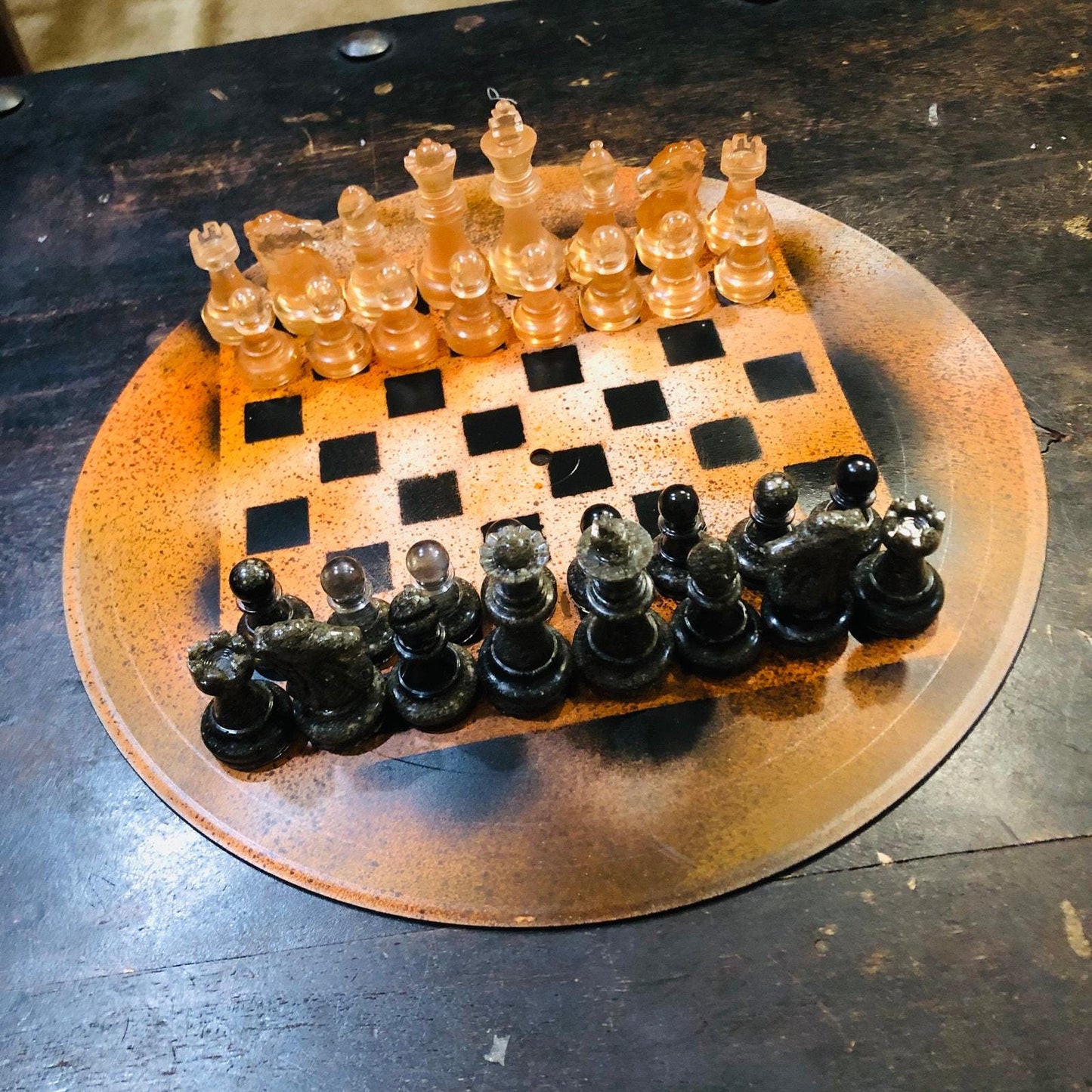 Vinyl Chess Set -Speckled Amber (Resin Pieces)