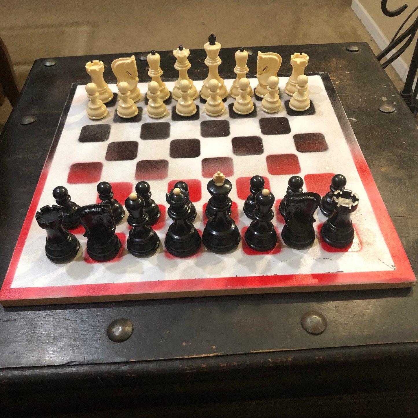 Large Chess Set - Black Red Mix - White Backdrop