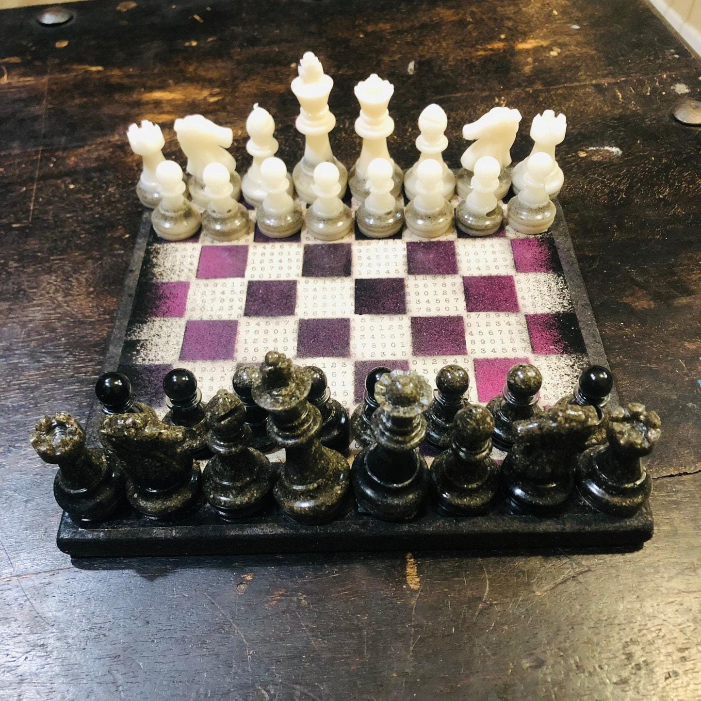 Scrapbook Chess Set - Purple Numbers (Resin Pieces)