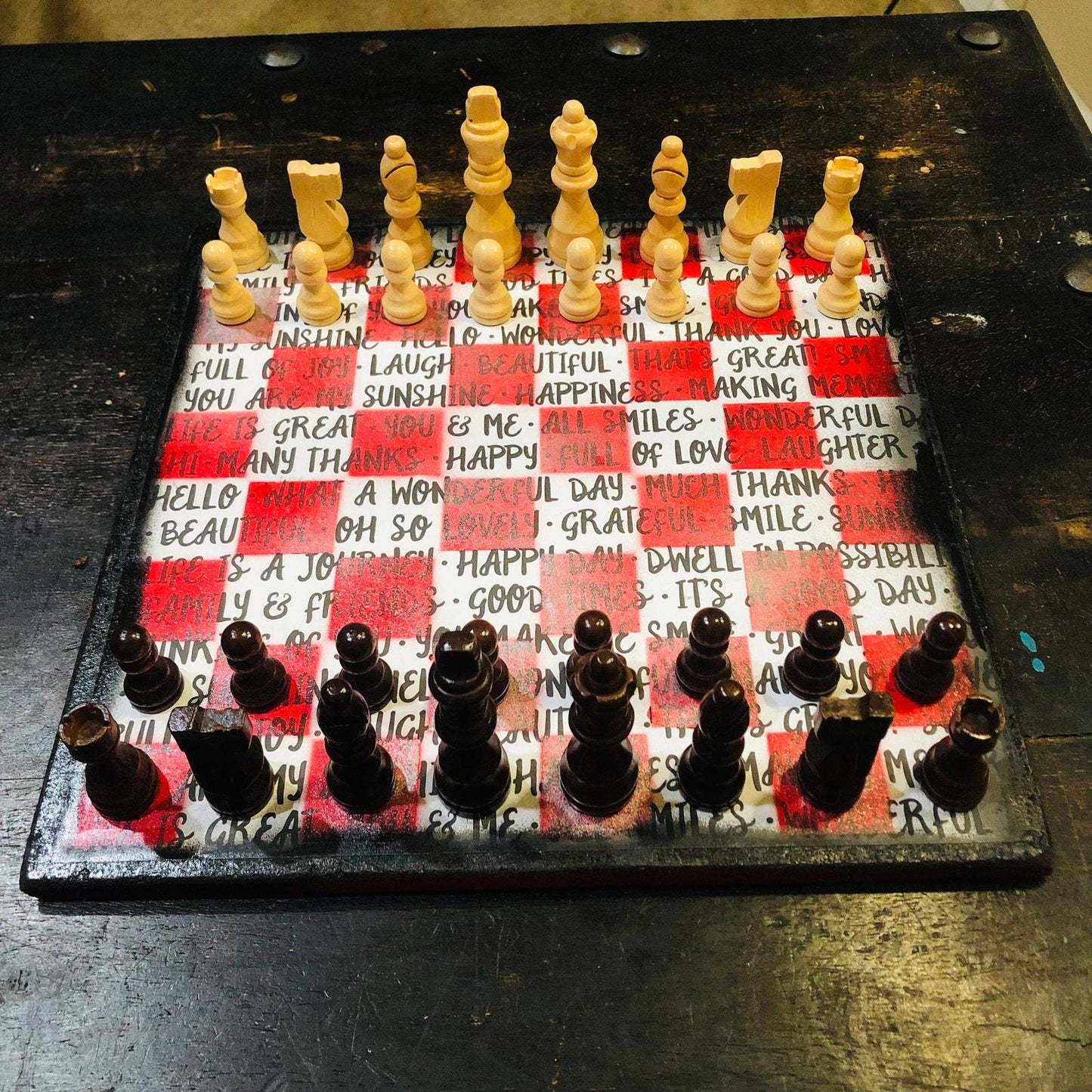 Scrapbook Chess Set - Red & White Words