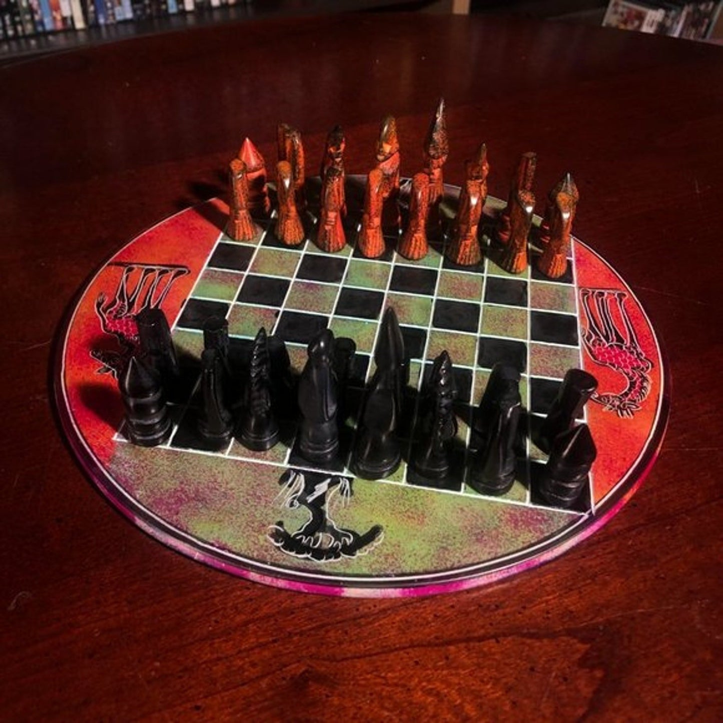 African Vintage Chess Set - Green/Orange Chess Board