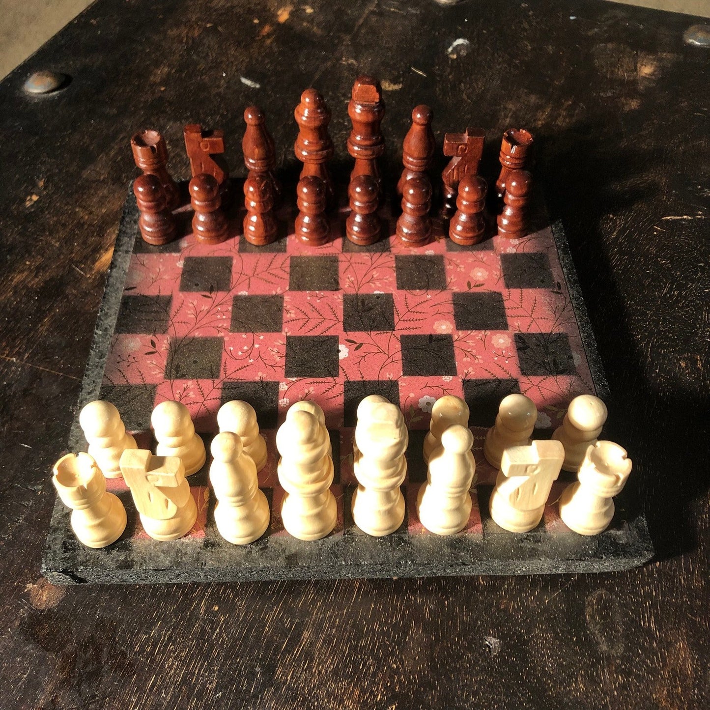 Scrapbook Chess Set - Red Gold Foil Flower