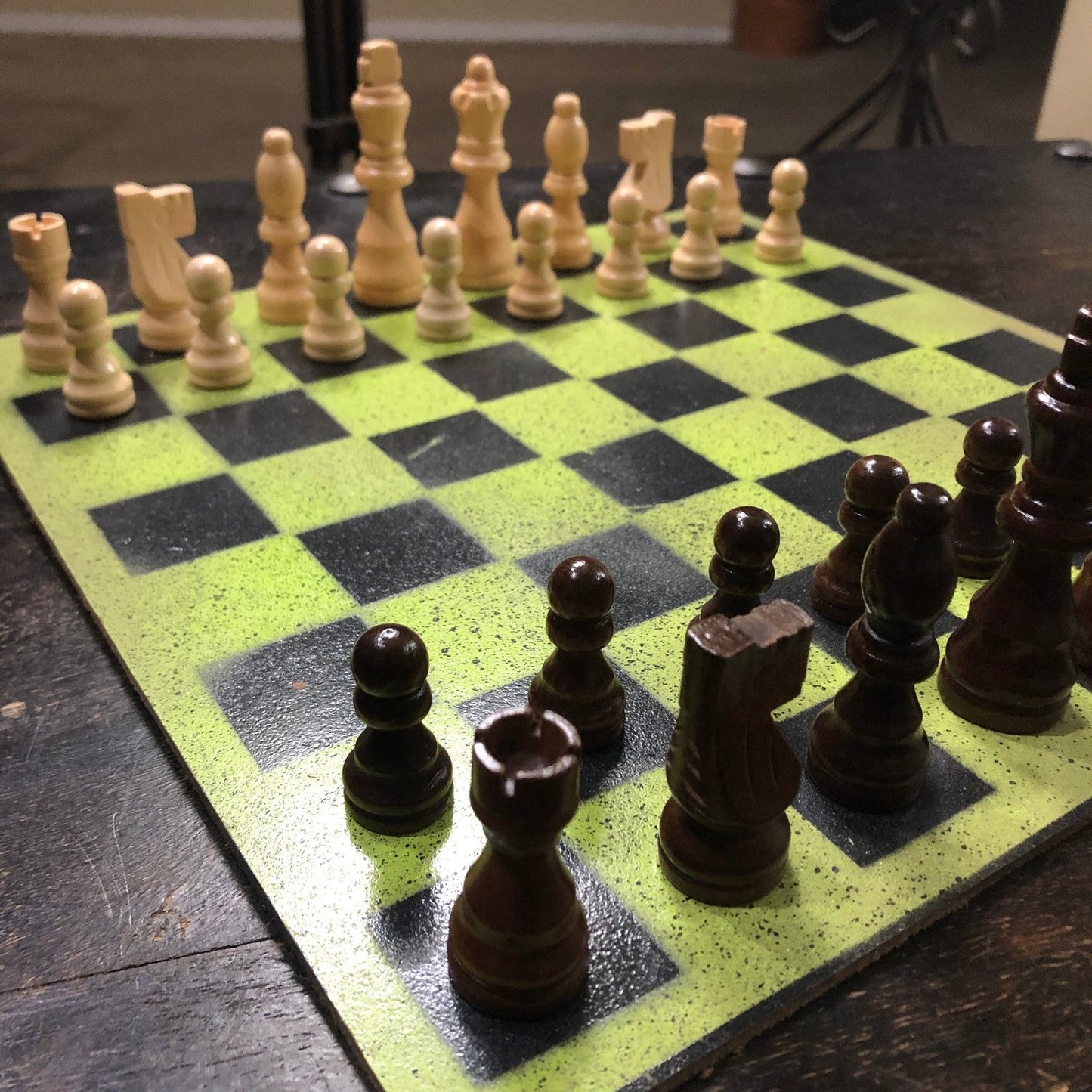 Painted Chess Set - Lime Green