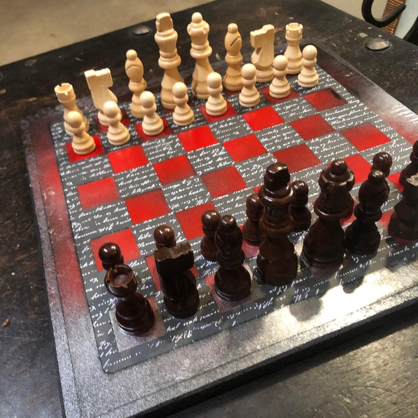 Scrapbook Chess Set - Red & Black Classic Writing Pattern