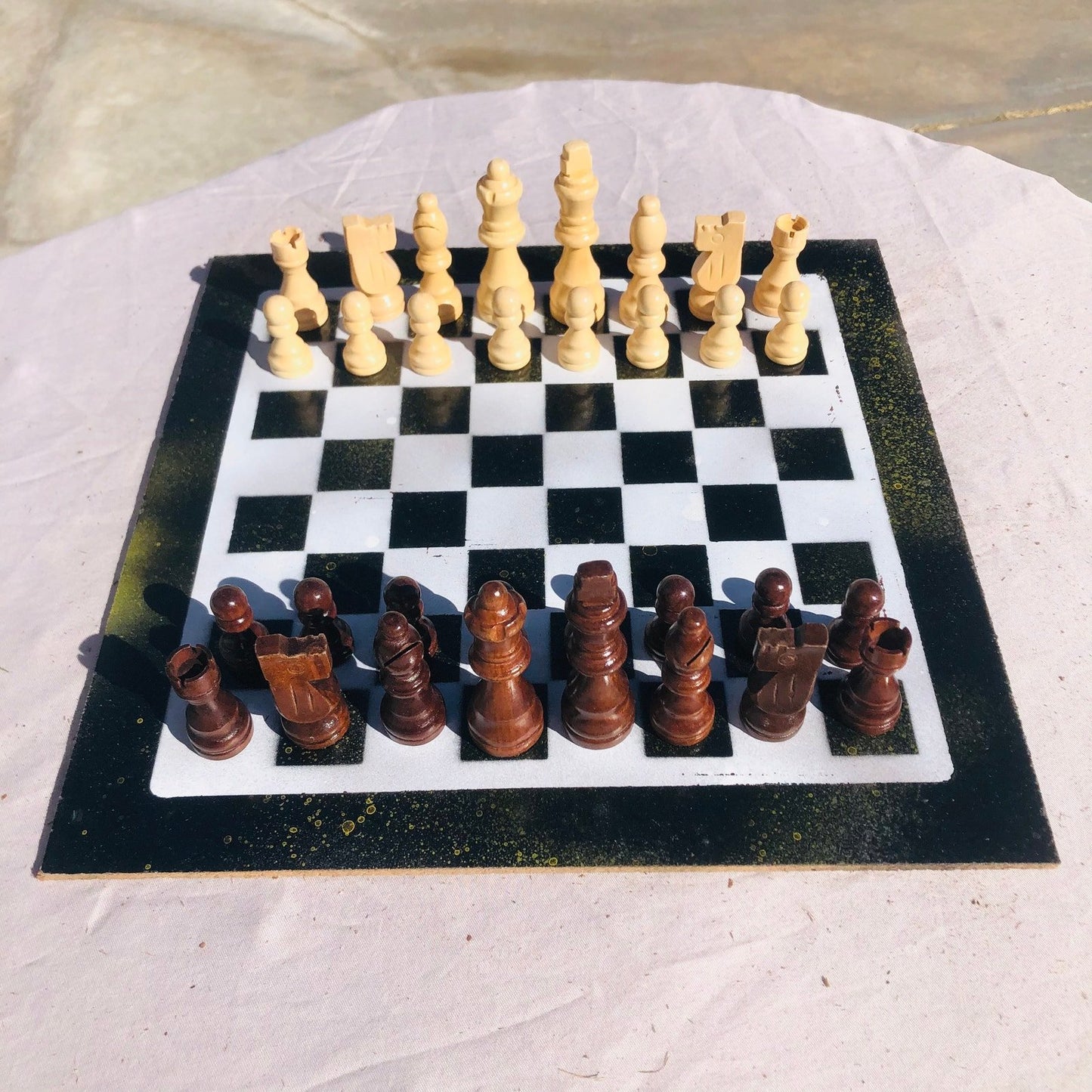 Chess Set - Black & White Mustard Bubbles