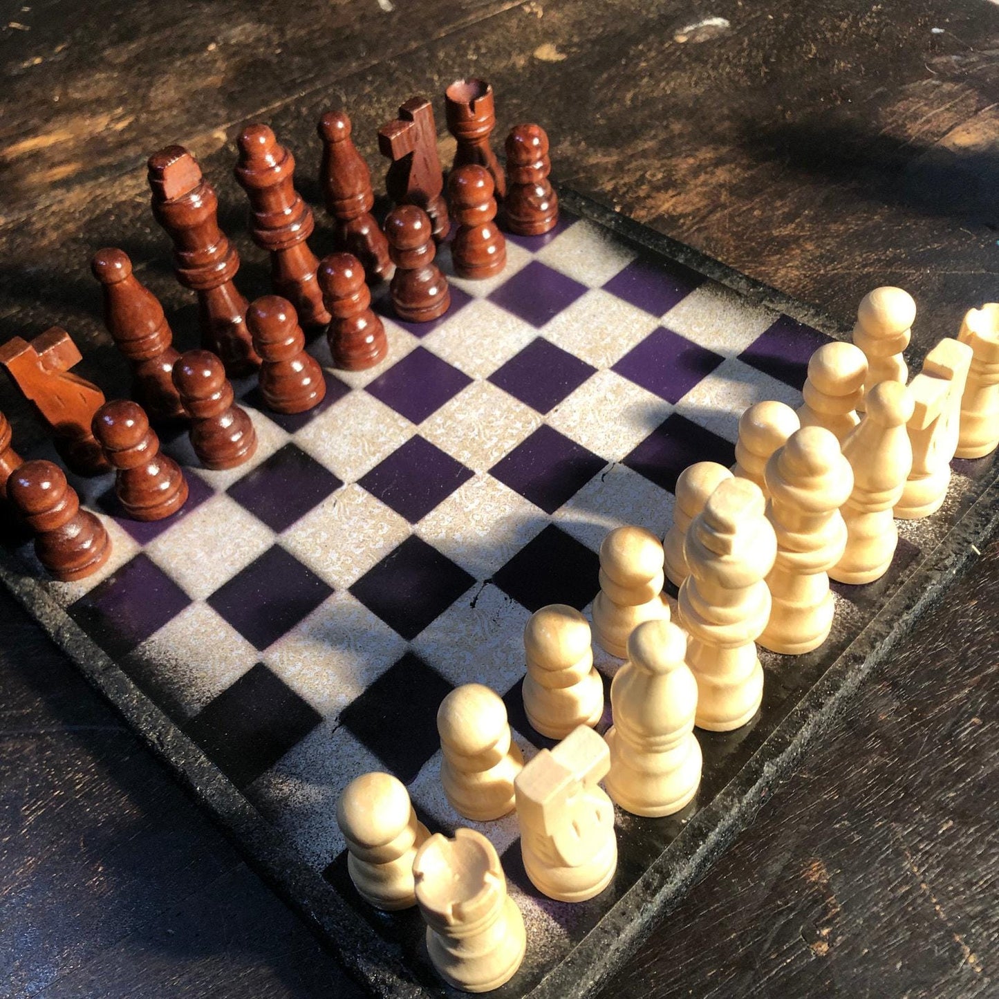 Scrapbook Chess Set - Classic Purple Yellow