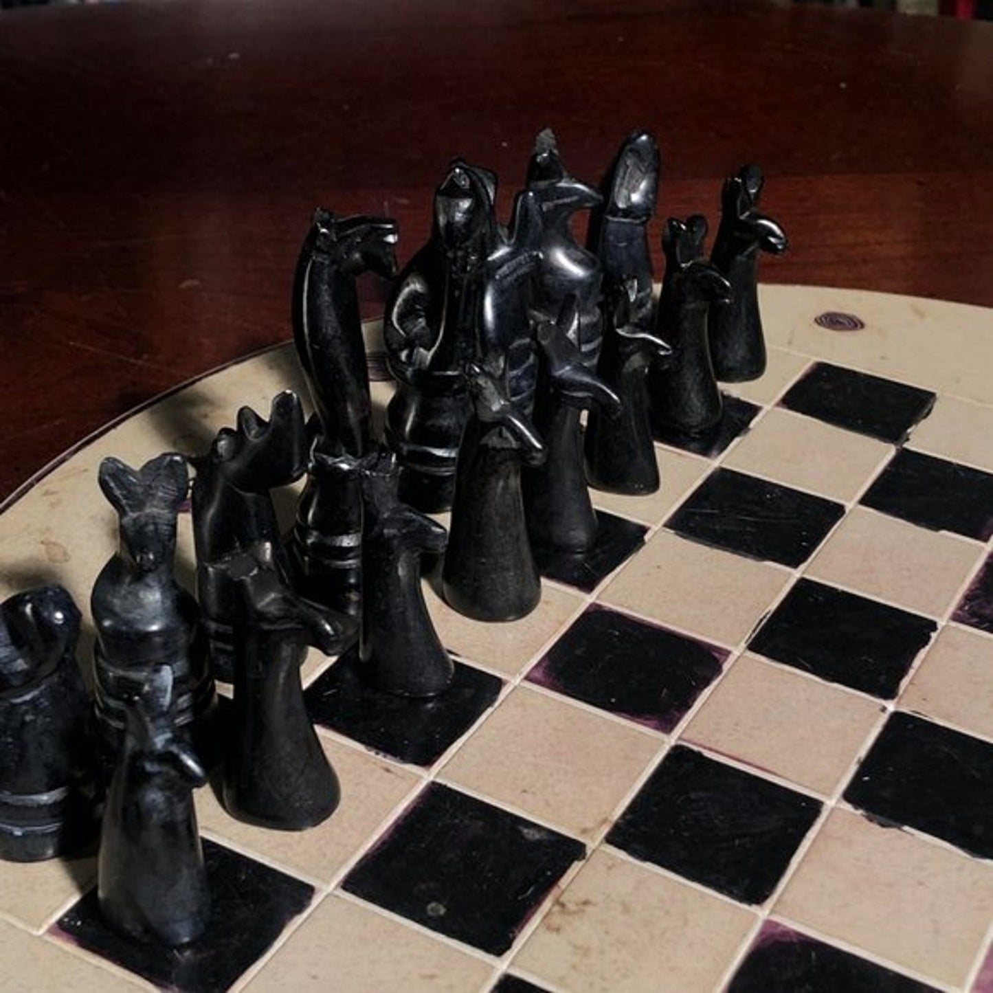 African Vintage Chess Set - Old Kenyan Chess Board