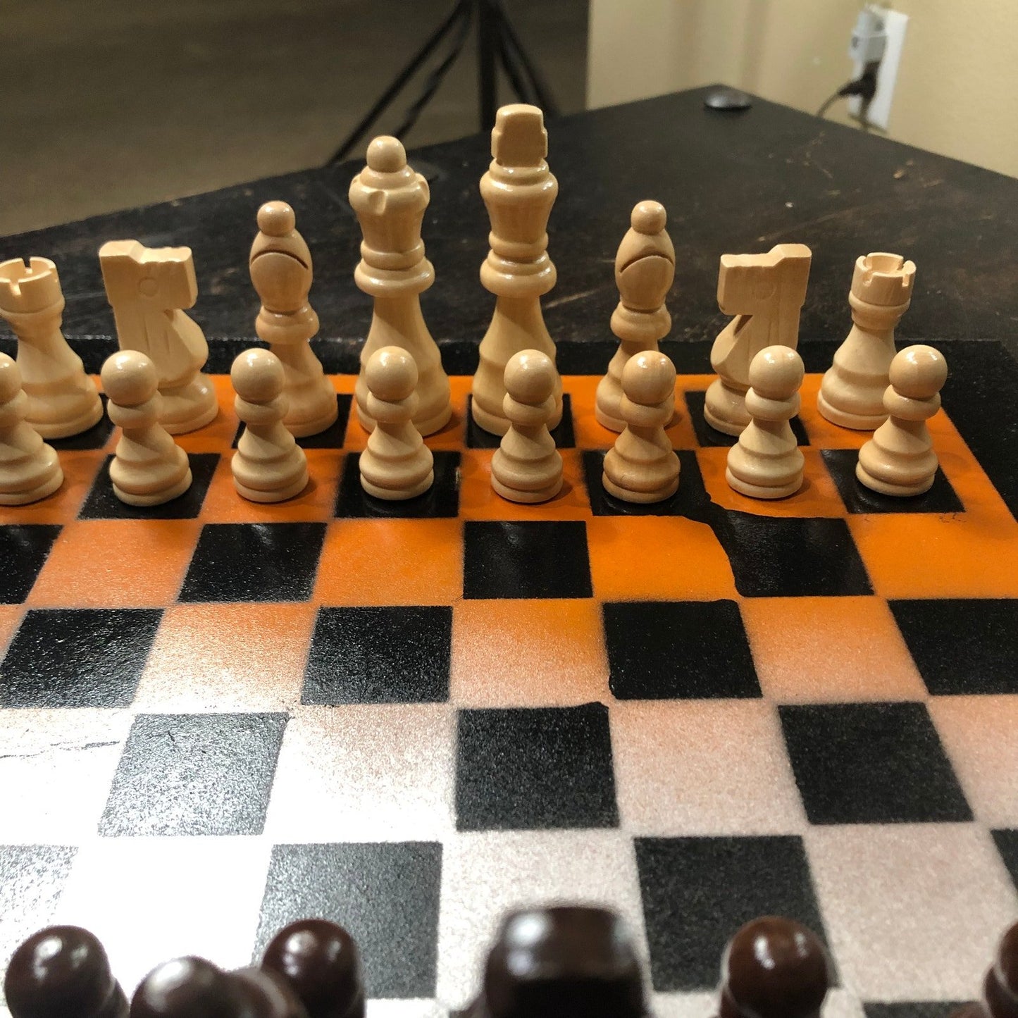 Painted Chess Set - Orange White & Black