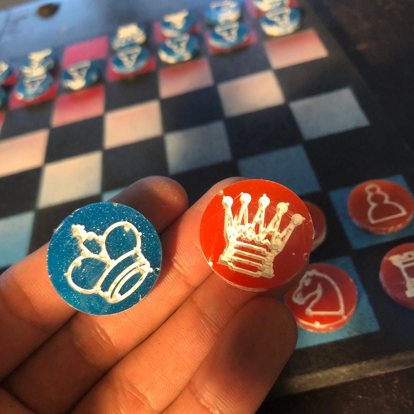 Chess Set - Red White & Blue (Resin Pieces)