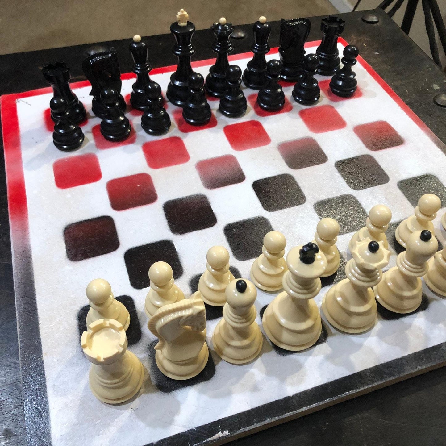 Large Chess Set - Black Red Mix - White Backdrop