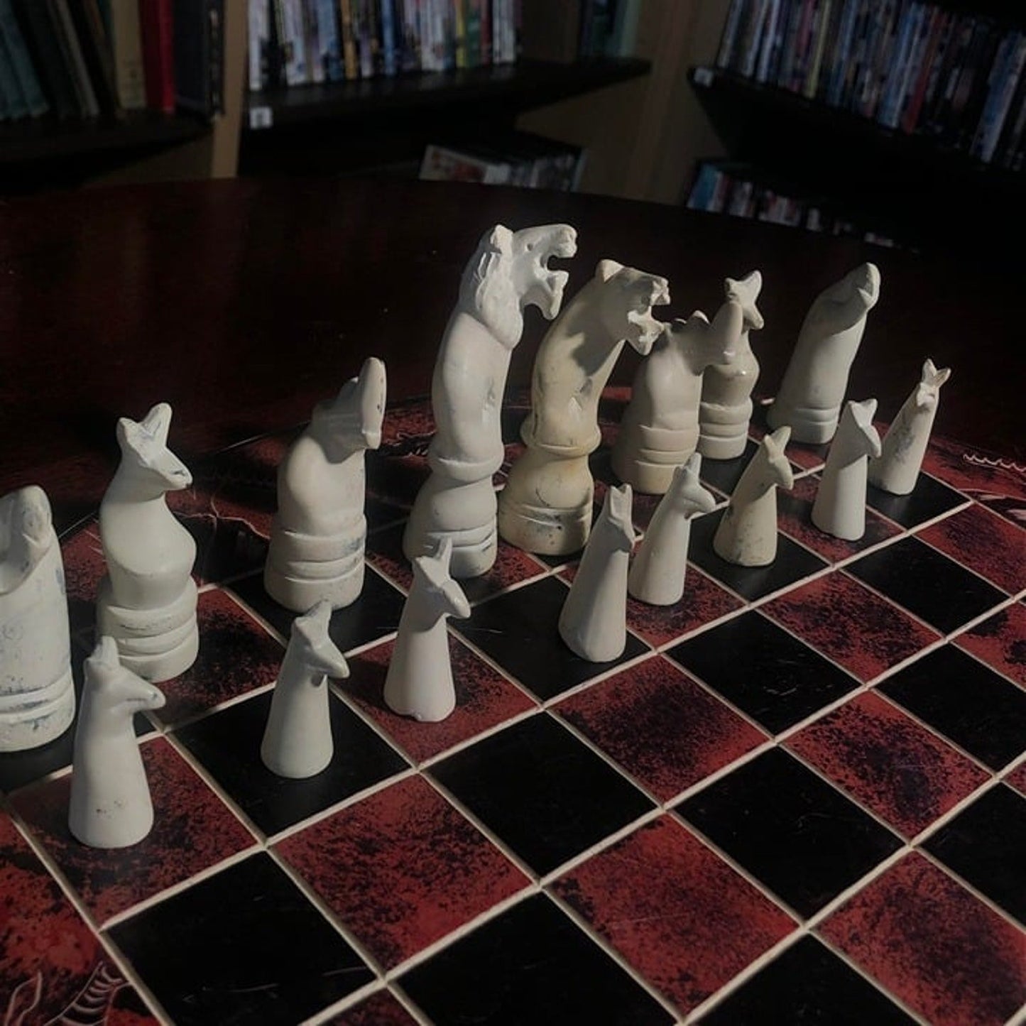 African Vintage Chess Set - Large Burgundy Royal Chess Board