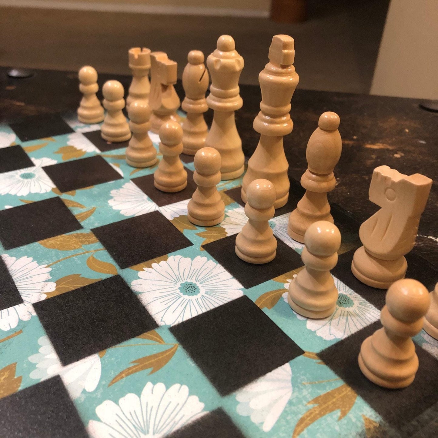 Scrapbook Chess Set - Green Flowered Set