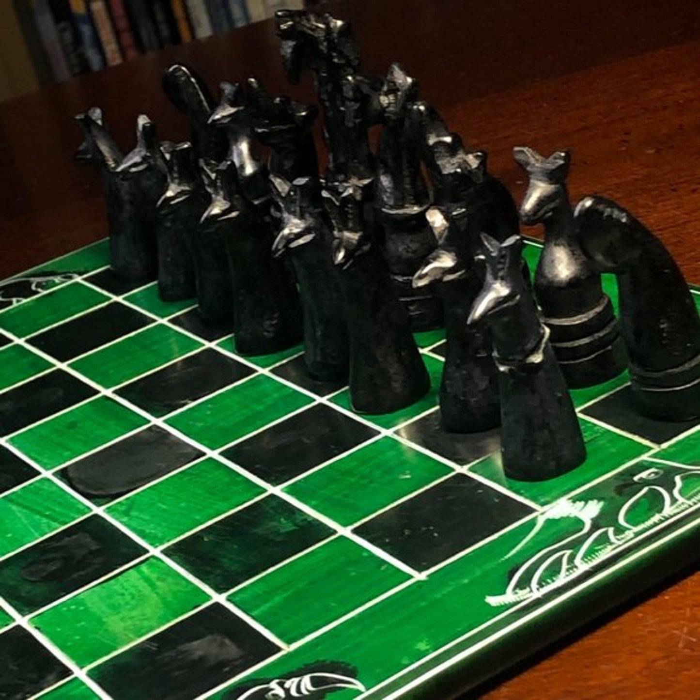 African Vintage Chess Set - Green Chess Board