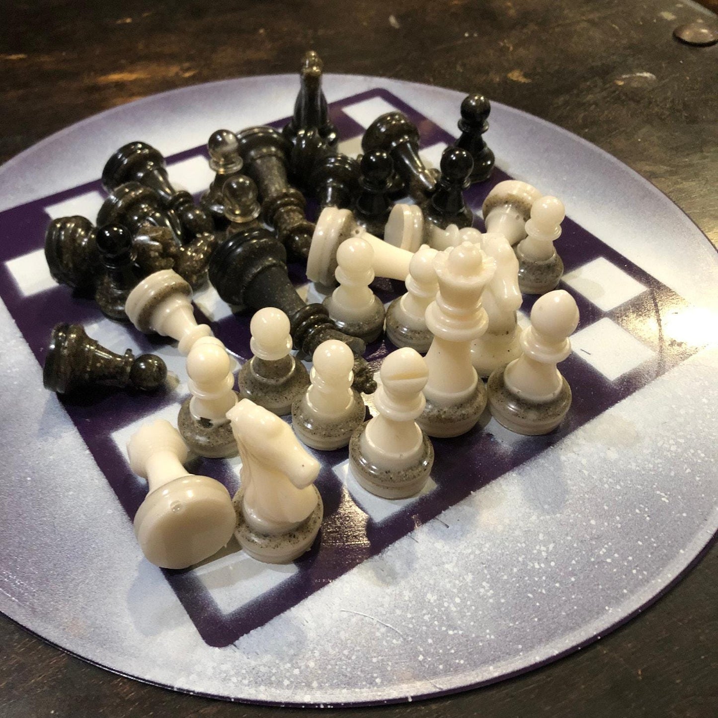 Vinyl Chess Set - Dark Purple & White (Resin Pieces)