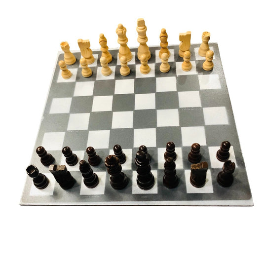 Painted Chess Set - Silver & White