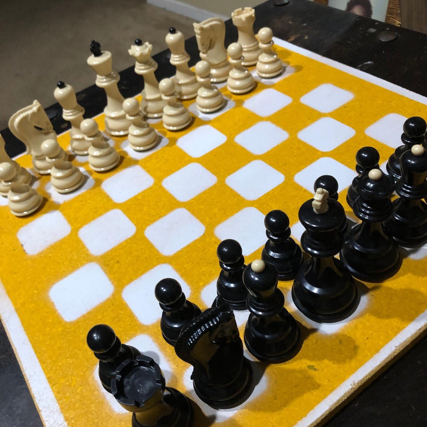 Large Painted Chess Set - Yellow & White