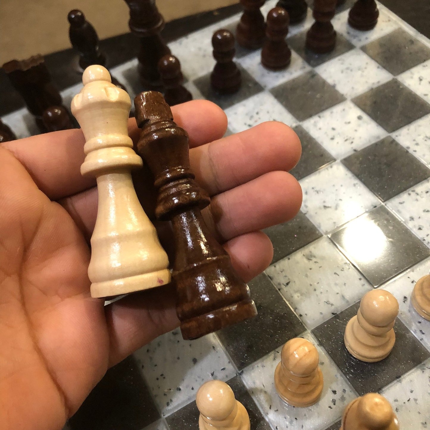 Resin Chess Set - Tattered Black & White (Wood Pieces)