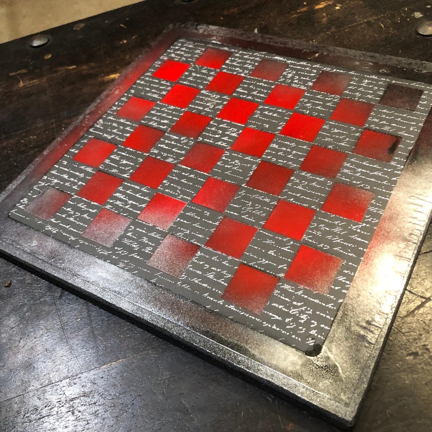 Scrapbook Chess Set - Red & Black Classic Writing Pattern