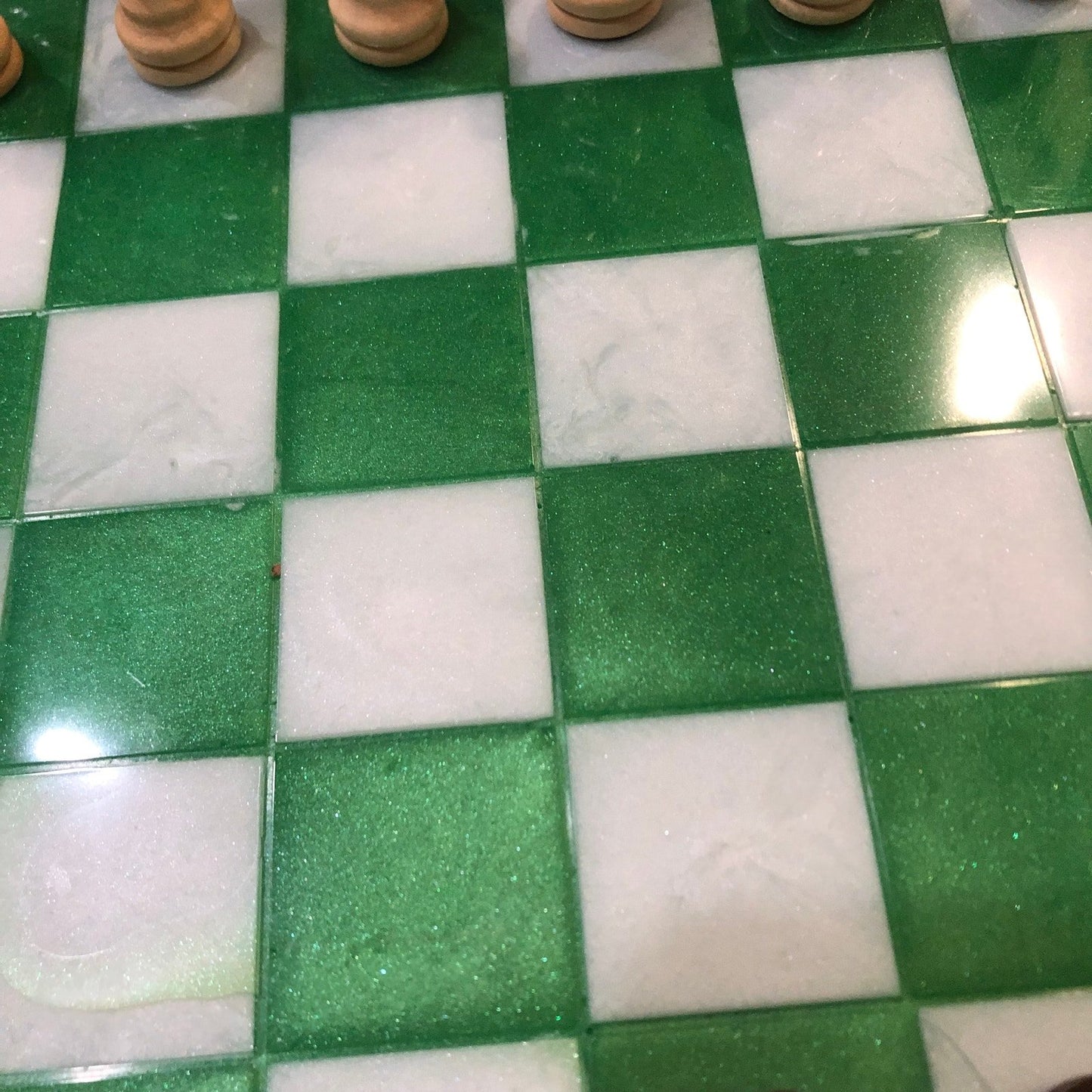 Resin Chess Set - Green & White (Wood Pieces)