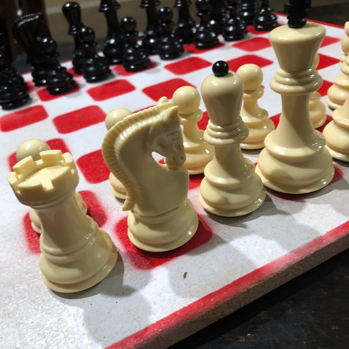 Large Painted Chess Set - White & Red