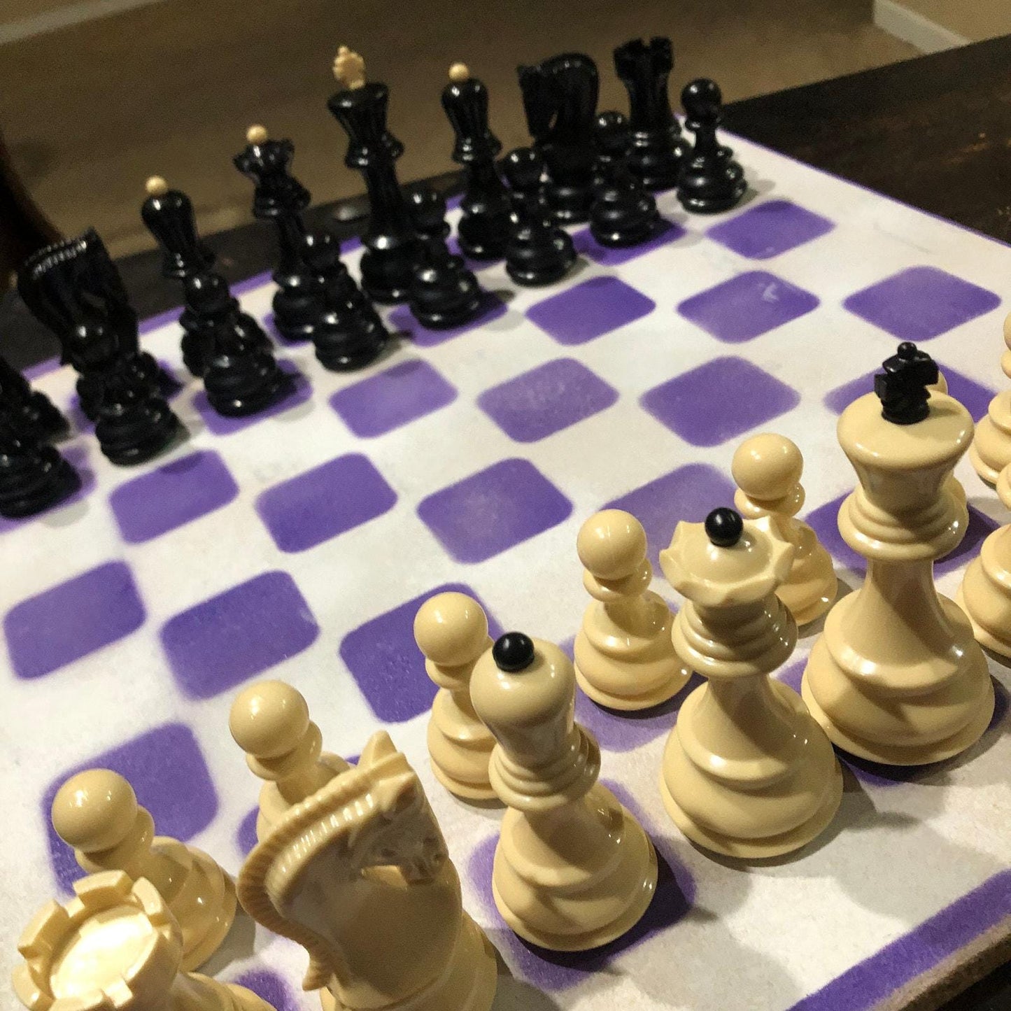 Large Painted Chess Set - White & Purple