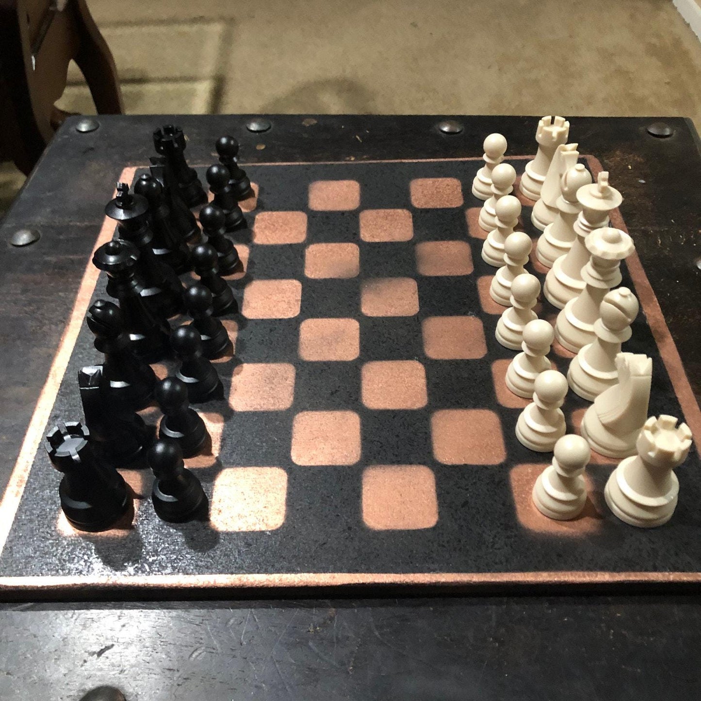 Large Painted Chess Set - Bronze & Black