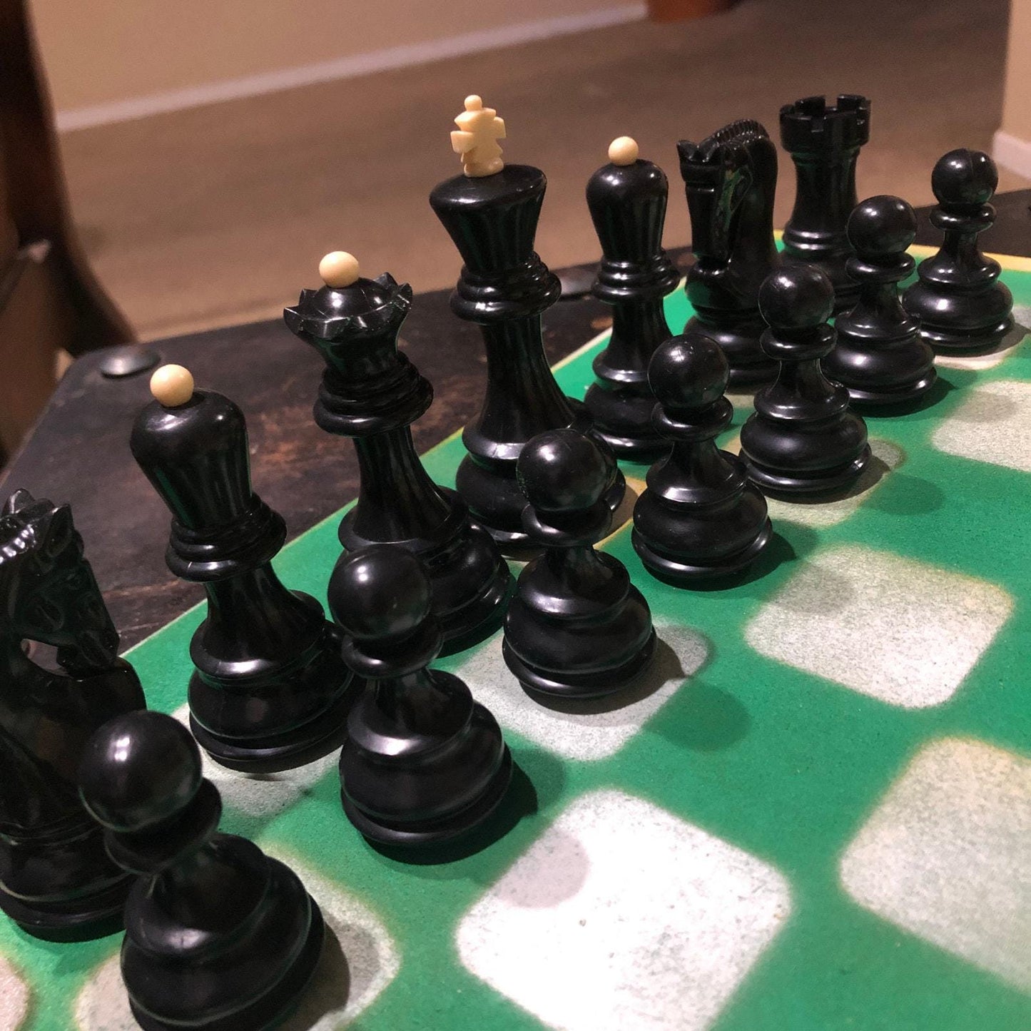 Large Painted Chess Set - Green & White