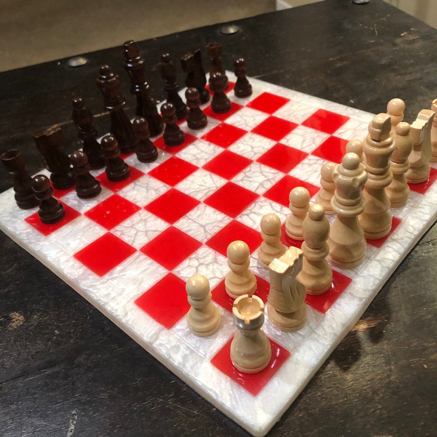 Resin Chess Set - Castle Red (Wood Pieces)