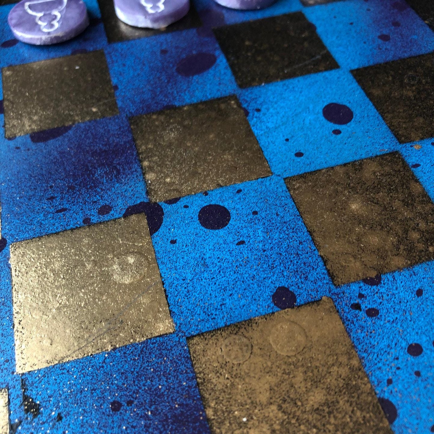 Chess Set - Golden Blue Splatter