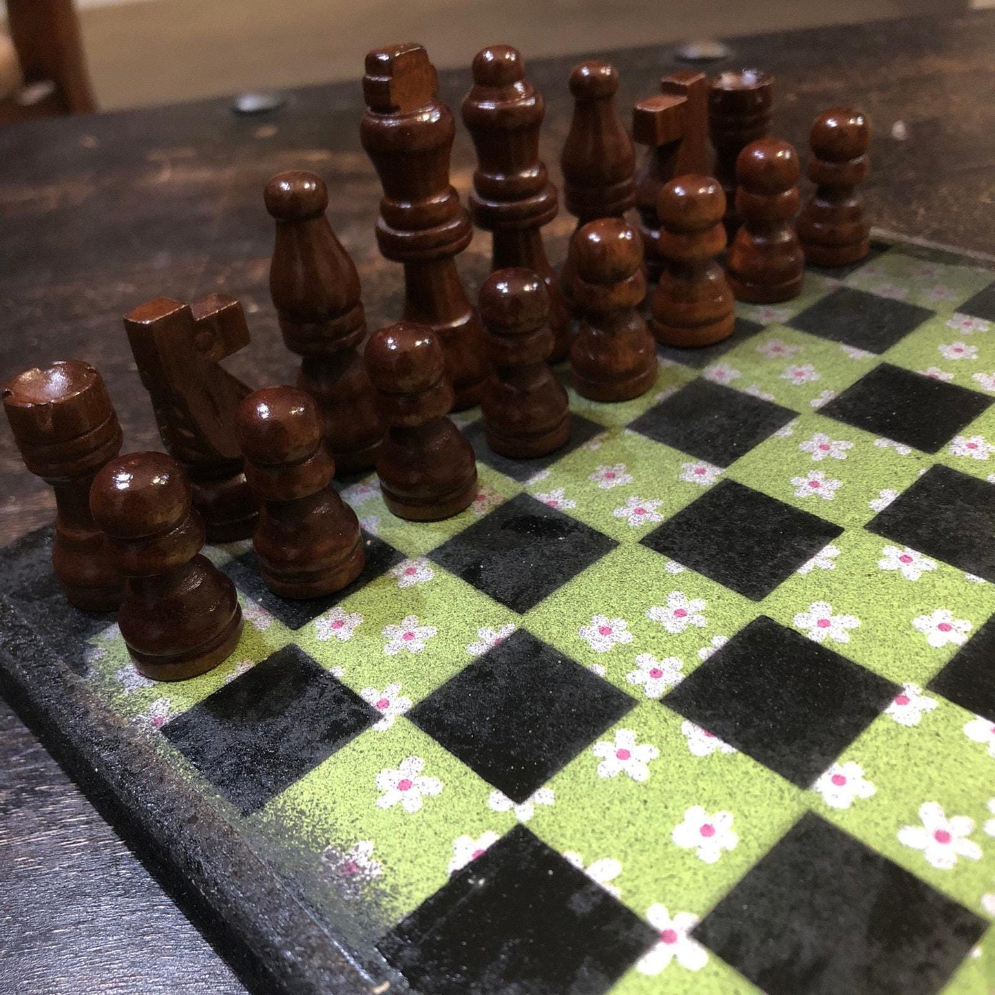 Scrapbook Chess Set - Lime Green Flower