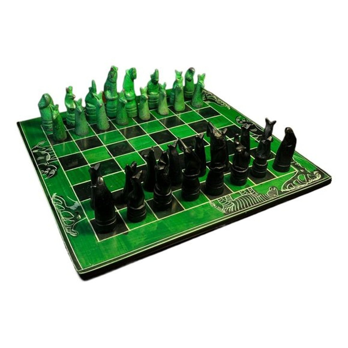 African Vintage Chess Set - Green Chess Board