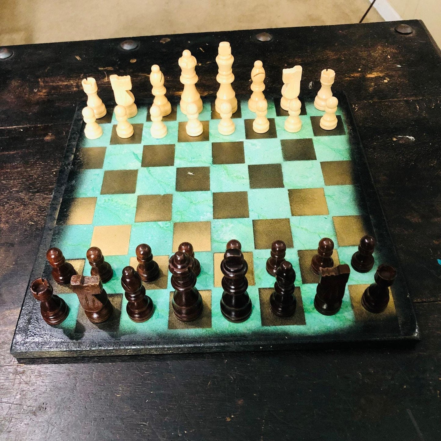 Scrapbook Chess Set - Golden Green